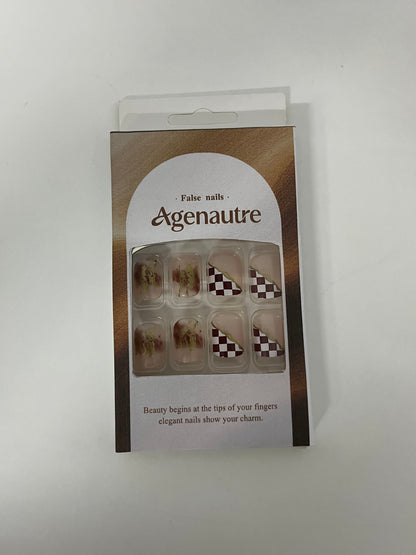 [Agenautre False nails]——Checkerboard Gradient Press-On Nails - Short French Nail Tips