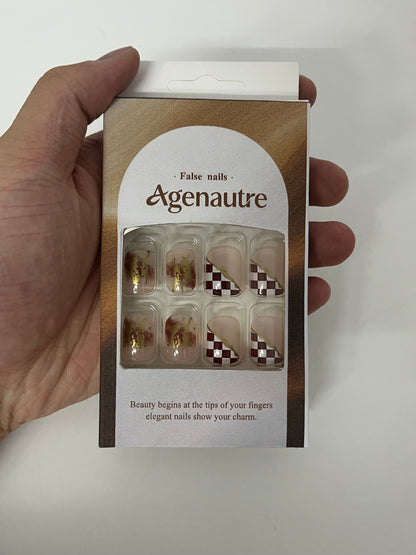 [Agenautre False nails]——Checkerboard Gradient Press-On Nails - Short French Nail Tips