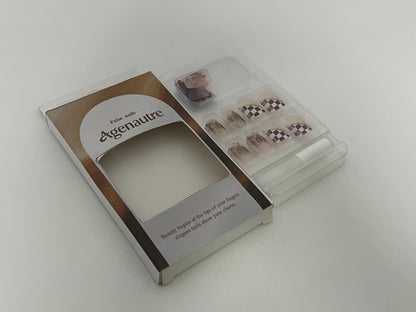 [Agenautre False nails]——Checkerboard Gradient Press-On Nails - Short French Nail Tips