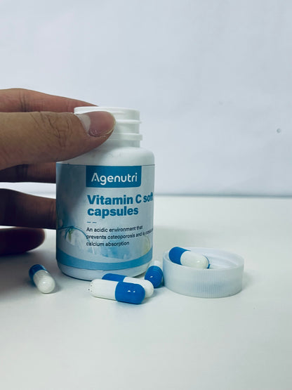 Agenutri Vitamin C Soft Capsules 30-Count Gentle & Easy to Absorb A Daily Supplement for Bone Health & Nutrient Absorption