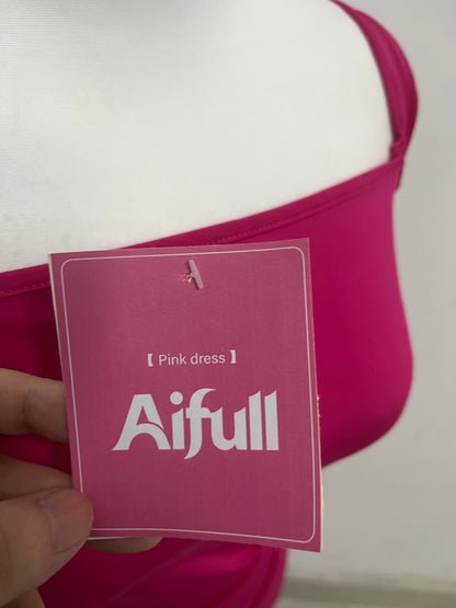 Aifull Magenta Dress - Square Neck Ruched Bodycon for Evening & Casual Style