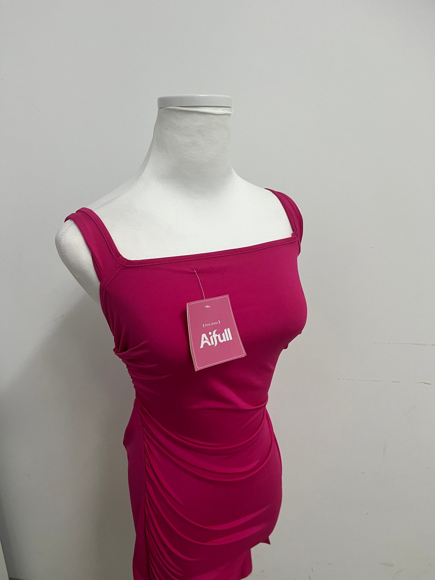 Aifull Magenta Dress - Square Neck Ruched Bodycon for Evening & Casual Style
