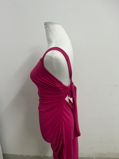 Aifull Magenta Dress - Square Neck Ruched Bodycon for Evening & Casual Style