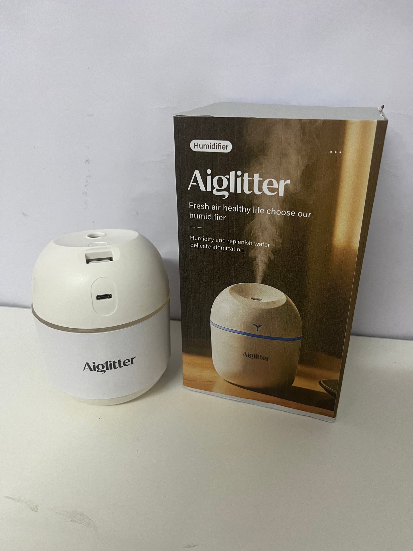 【Aiglitter Humidifiers】——Aiglitter Mini Egg Humidifier - Quiet & Portable, 300ml Desktop Humidifier with Night Light for Bedroom, Office & Car
