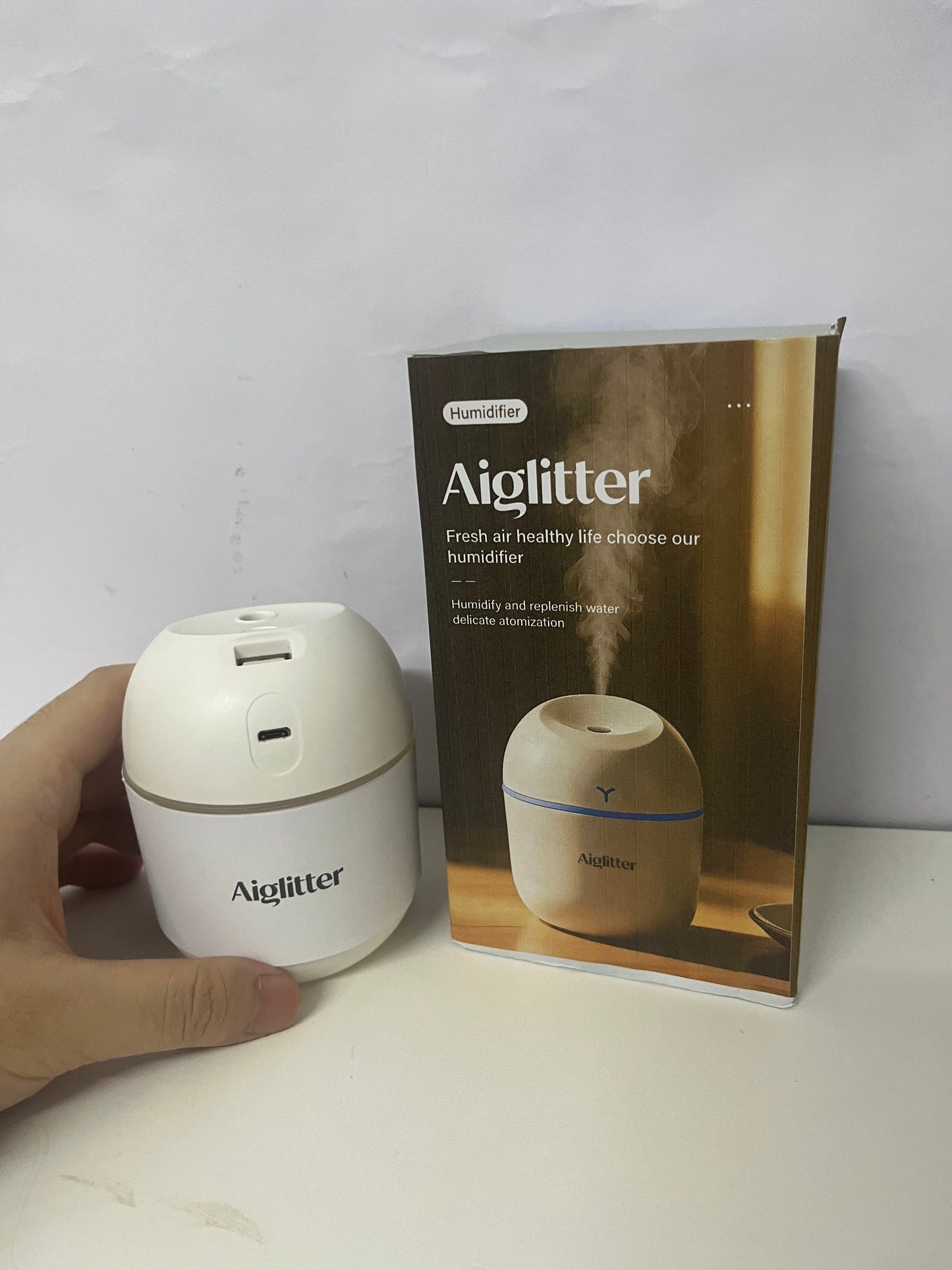 【Aiglitter Humidifiers】——Aiglitter Mini Egg Humidifier - Quiet & Portable, 300ml Desktop Humidifier with Night Light for Bedroom, Office & Car
