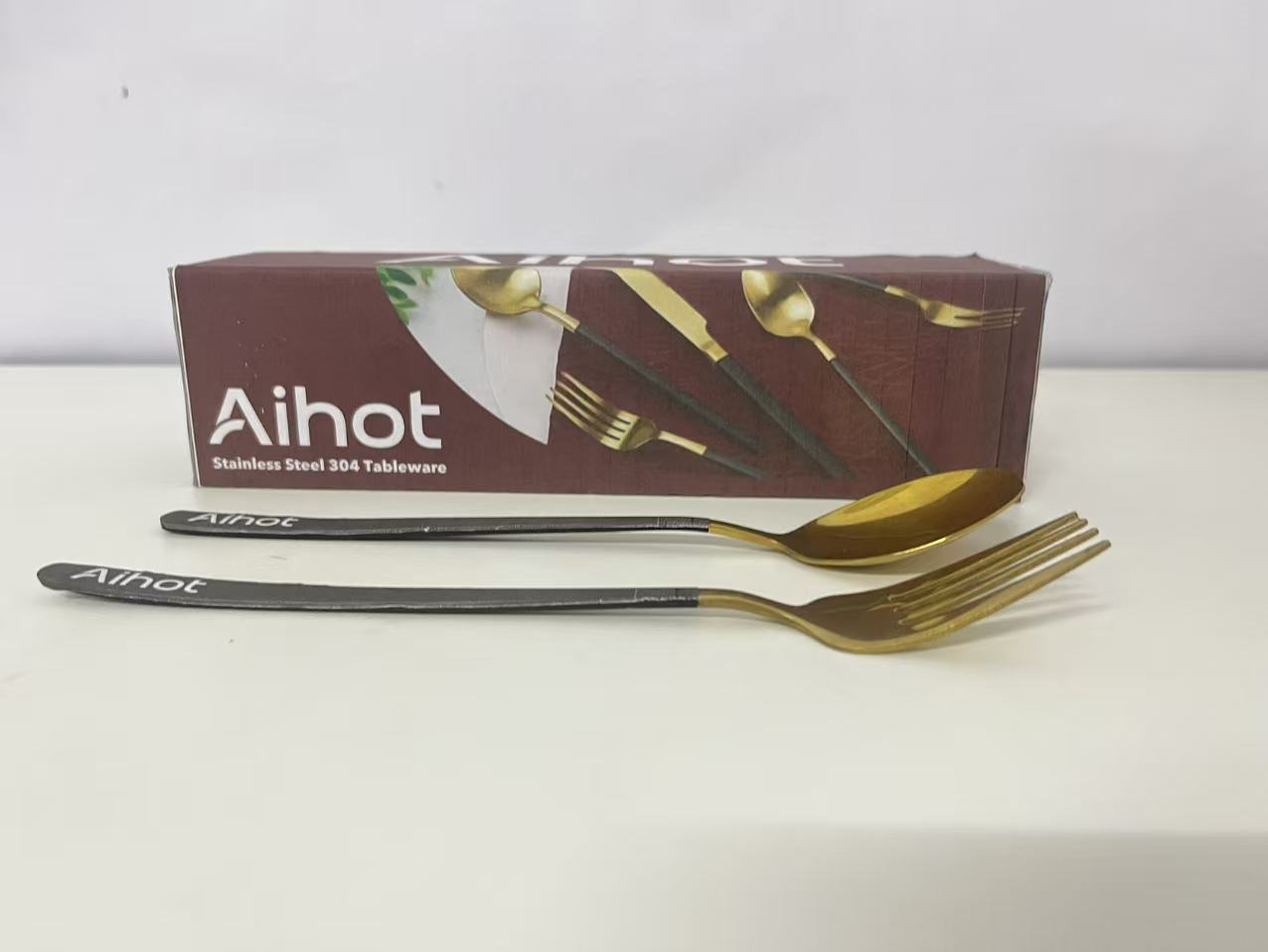 Aihot Flatware Set - Gold & Black 304 Stainless Steel for Elegant Dining