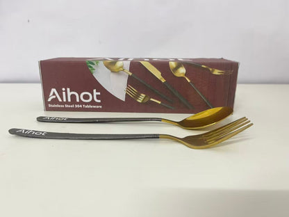 Aihot Flatware Set - Gold & Black 304 Stainless Steel for Elegant Dining