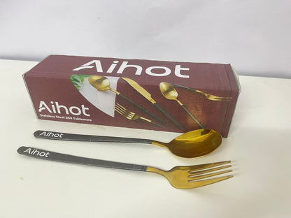 Aihot Flatware Set - Gold & Black 304 Stainless Steel for Elegant Dining