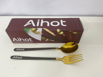 Aihot Flatware Set - Gold & Black 304 Stainless Steel for Elegant Dining