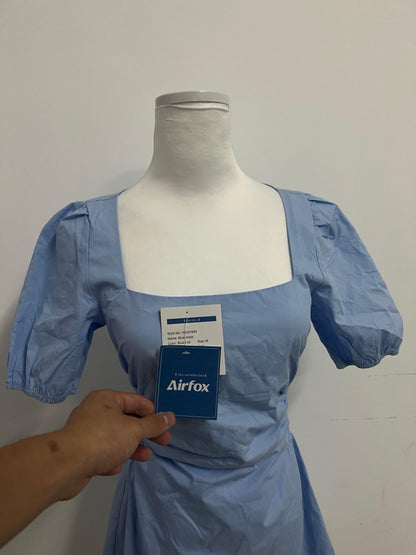 Airfox Dresses Blue Square - neck Puff - sleeve Dress - Encounter Summer Romantic Style