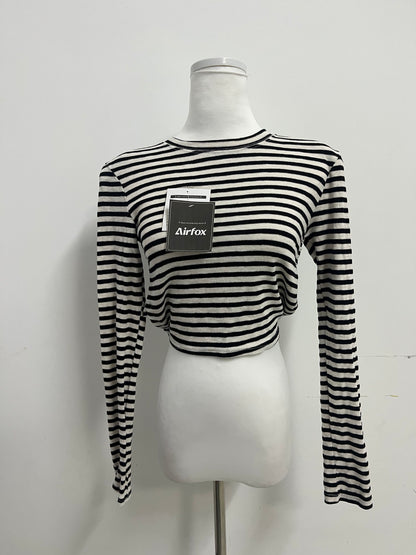 Airfox Tops as clothing Black and White Striped Long - sleeve Top - Classic Never Goes Out of Style, Fashion at Your Fingertips