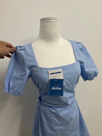Airfox Dresses Blue Square - neck Puff - sleeve Dress - Encounter Summer Romantic Style