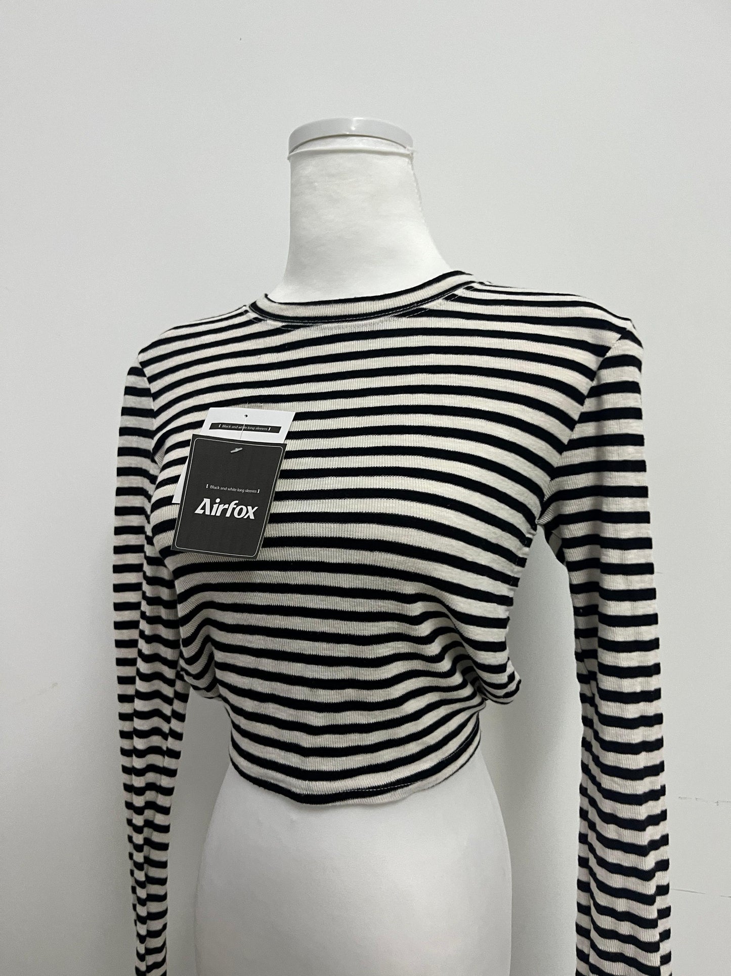 Airfox Tops as clothing Black and White Striped Long - sleeve Top - Classic Never Goes Out of Style, Fashion at Your Fingertips