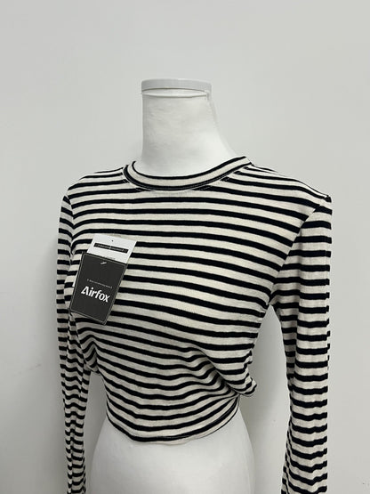 Airfox Tops as clothing Black and White Striped Long - sleeve Top - Classic Never Goes Out of Style, Fashion at Your Fingertips