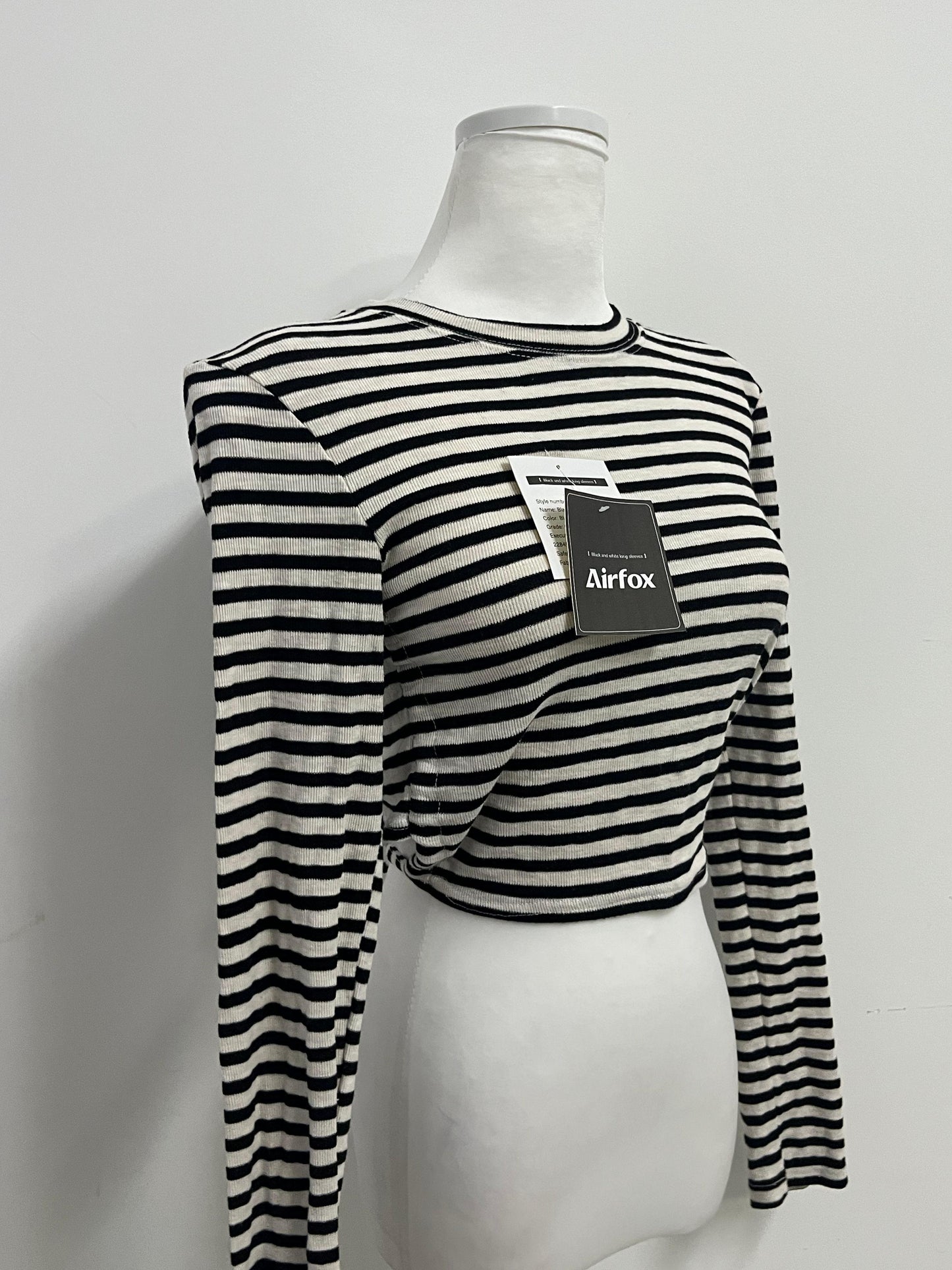 Airfox Tops as clothing Black and White Striped Long - sleeve Top - Classic Never Goes Out of Style, Fashion at Your Fingertips