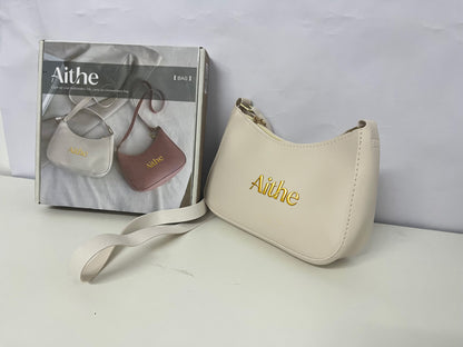 Aithe Ladies' Handbag - Beige with Gold Branding for Fashion-Forward Elegance