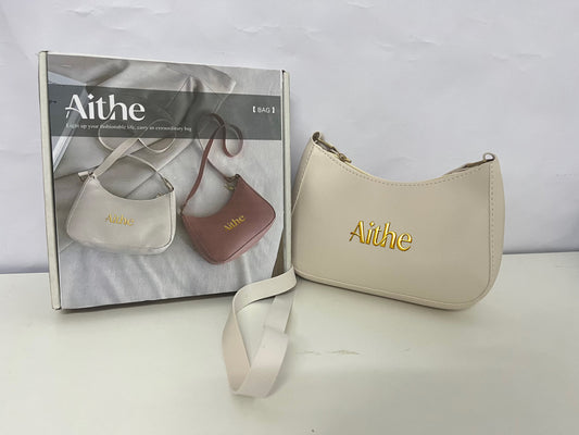 Aithe Ladies' Handbag - Beige with Gold Branding for Fashion-Forward Elegance