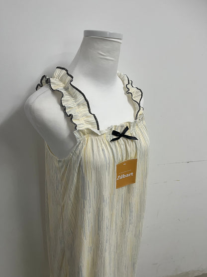 Albart Beige Loungewear Dress - Sleeveless Nightgown with Ruffled