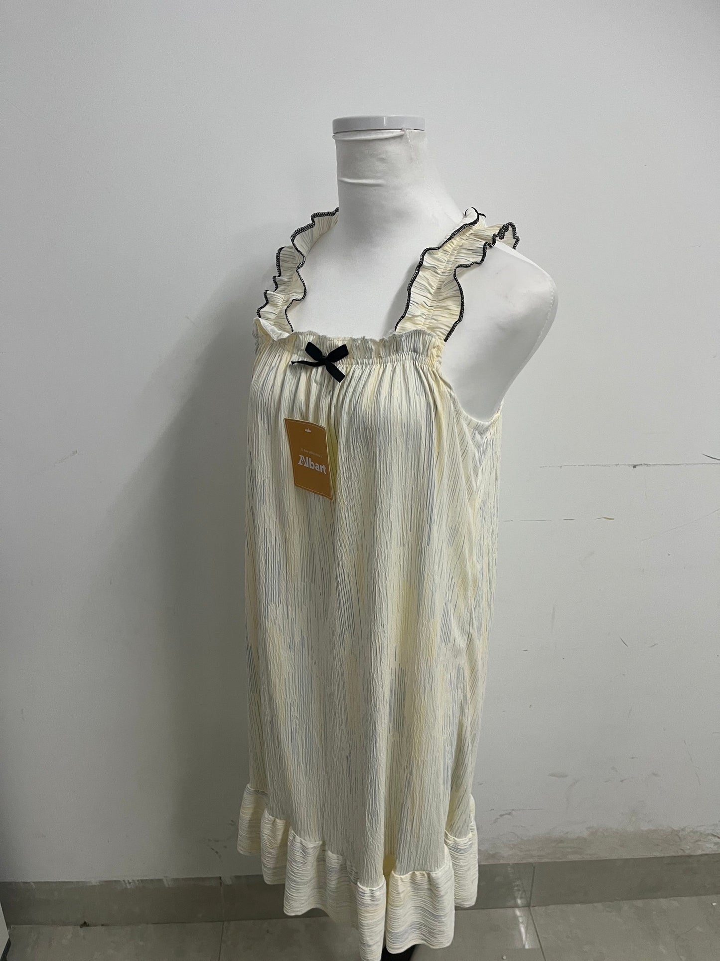Albart Beige Loungewear Dress - Sleeveless Nightgown with Ruffled