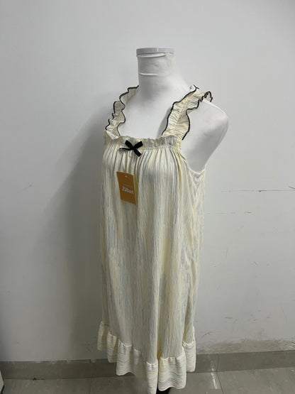 Albart Beige Loungewear Dress - Sleeveless Nightgown with Ruffled