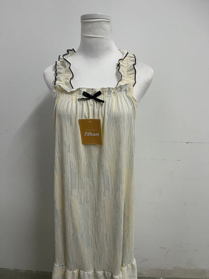 Albart Beige Loungewear Dress - Sleeveless Nightgown with Ruffled