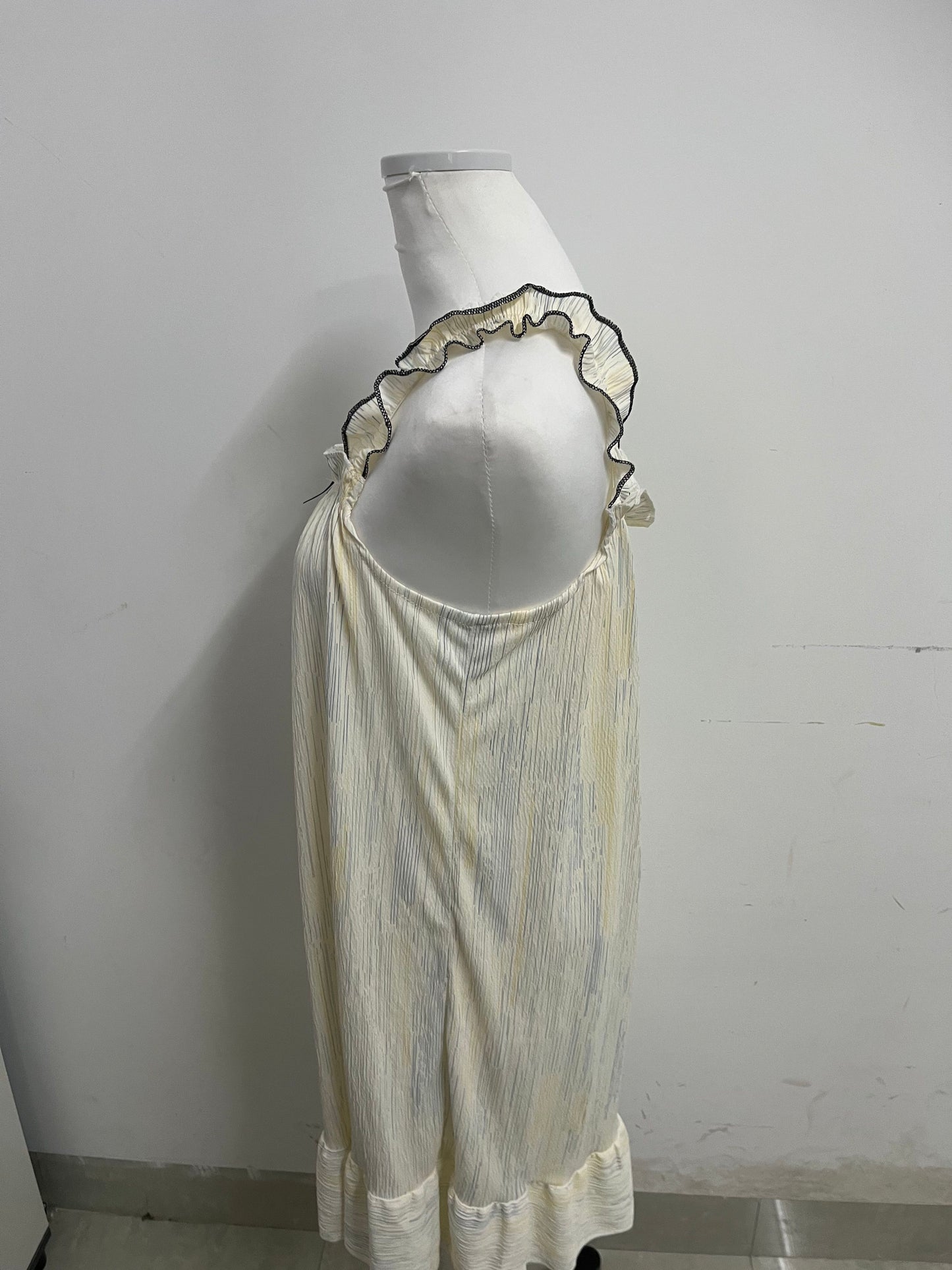 Albart Beige Loungewear Dress - Sleeveless Nightgown with Ruffled