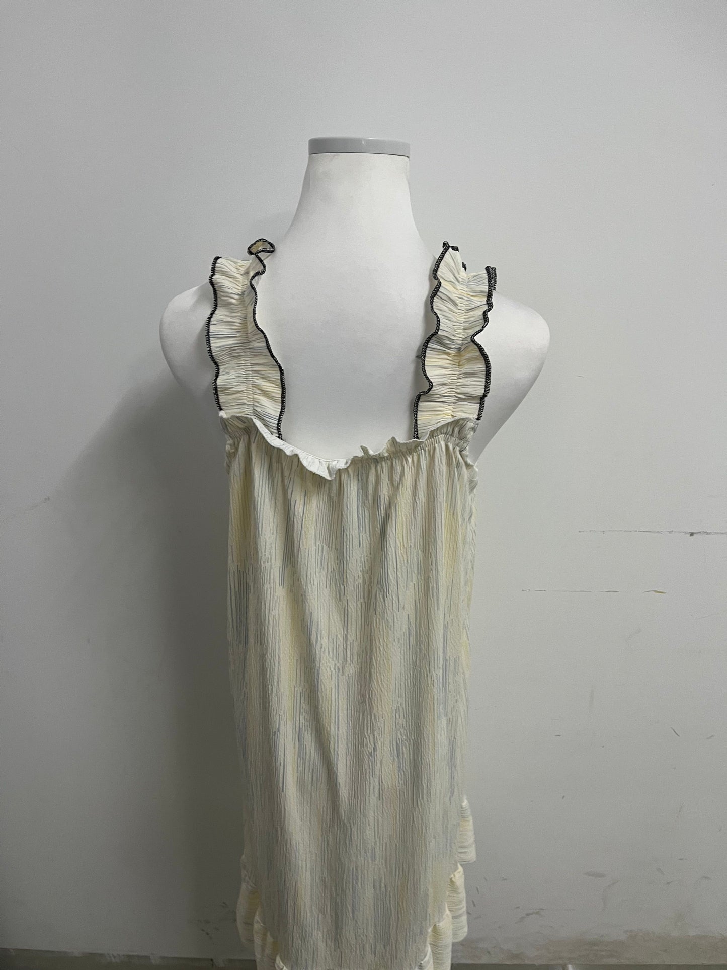 Albart Beige Loungewear Dress - Sleeveless Nightgown with Ruffled