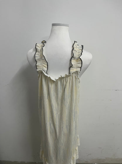 Albart Beige Loungewear Dress - Sleeveless Nightgown with Ruffled