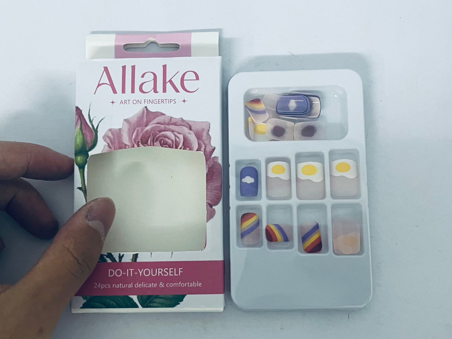 Allake False nails Semi Cured Gel Nail Strips Works with Any Nail Lamps, Salon-Quality, Long Lasting, Easy to Apply & Remove