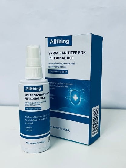 Allthing Spray Sanitizer For Personal Use, 100ML 99% Alcohol No-Wash Quick-Dry, 99.99% Kill Rate, Portable Disinfectant for Home, Office and Travel