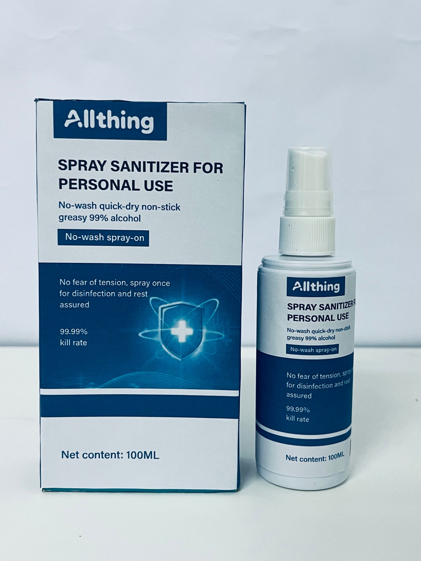 Allthing Spray Sanitizer For Personal Use, 100ML 99% Alcohol No-Wash Quick-Dry, 99.99% Kill Rate, Portable Disinfectant for Home, Office and Travel