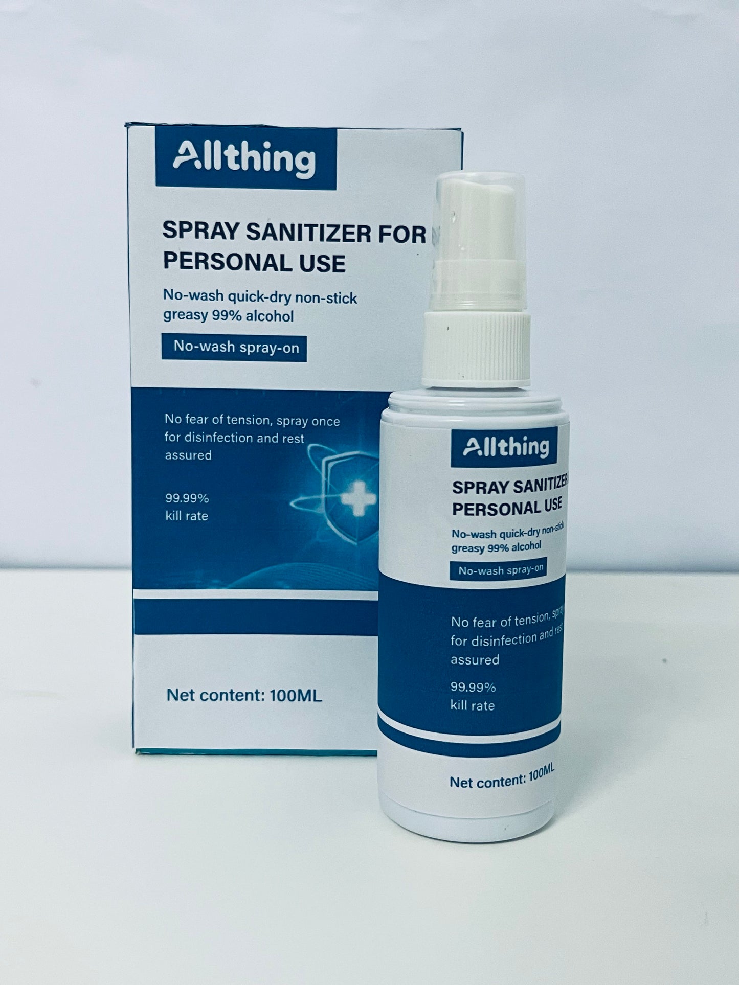 Allthing Spray Sanitizer For Personal Use, 100ML 99% Alcohol No-Wash Quick-Dry, 99.99% Kill Rate, Portable Disinfectant for Home, Office and Travel