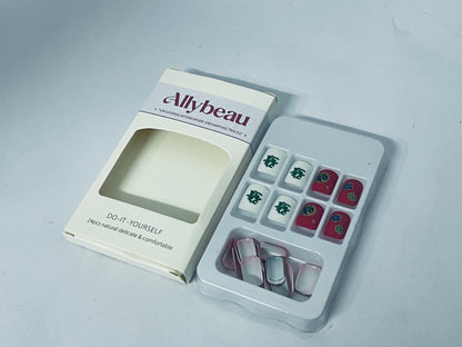 Allybeau Press on Nails Short Square-24Pcs False Nails with Red Get rich Designs Artificial Extra Short Square Fake Nails with Glue Stick on Fingernails