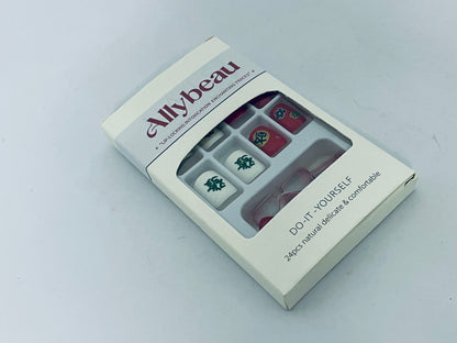 Allybeau Press on Nails Short Square-24Pcs False Nails with Red Get rich Designs Artificial Extra Short Square Fake Nails with Glue Stick on Fingernails