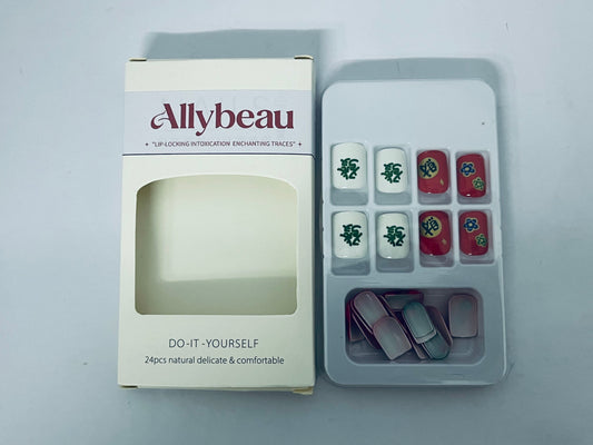 Allybeau Press on Nails Short Square-24Pcs False Nails with Red Get rich Designs Artificial Extra Short Square Fake Nails with Glue Stick on Fingernails