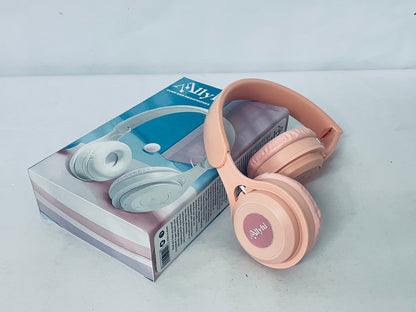 Allyhi Over-Ear Wireless Bluetooth Headphones, Macaron Pink, Comfortable Earmuff Design, Deep Bass Sound, Long Battery Life, Foldable & Portable, Ideal for Students/Commuting/Leisure