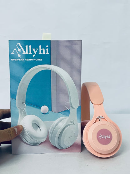 Allyhi Over-Ear Wireless Bluetooth Headphones, Macaron Pink, Comfortable Earmuff Design, Deep Bass Sound, Long Battery Life, Foldable & Portable, Ideal for Students/Commuting/Leisure