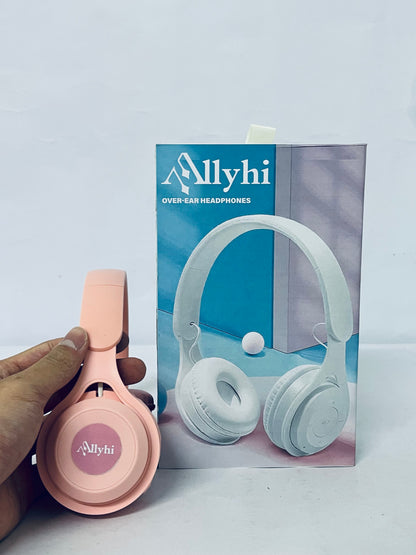Allyhi Over-Ear Wireless Bluetooth Headphones, Macaron Pink, Comfortable Earmuff Design, Deep Bass Sound, Long Battery Life, Foldable & Portable, Ideal for Students/Commuting/Leisure