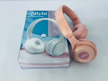 Allyhi Over-Ear Wireless Bluetooth Headphones, Macaron Pink, Comfortable Earmuff Design, Deep Bass Sound, Long Battery Life, Foldable & Portable, Ideal for Students/Commuting/Leisure