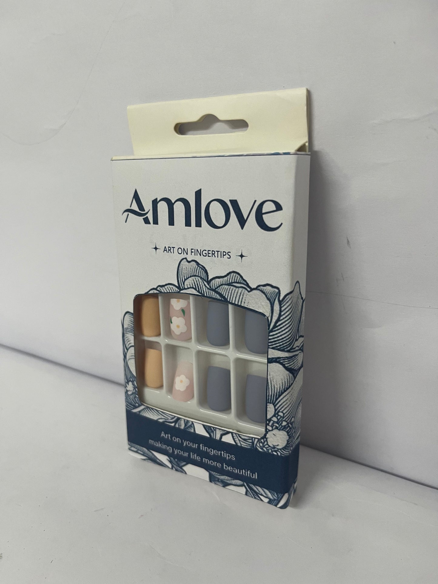 Amlove Art on Fingertips Press On Nails, Floral Design Fake Nails for Women, Easy Application for Instant Glam