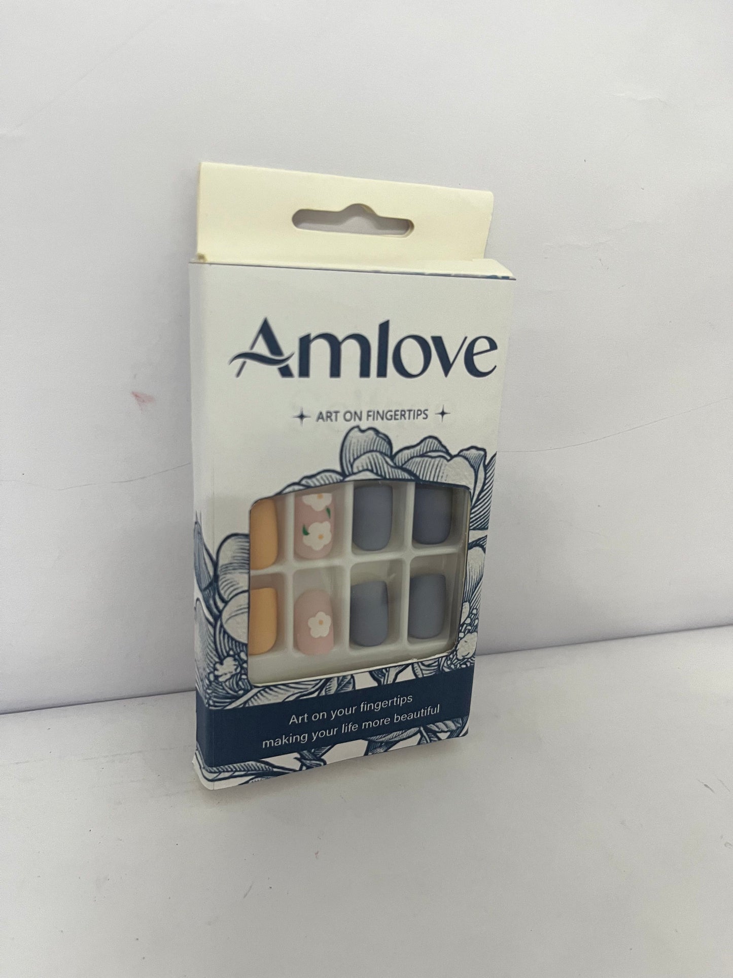 Amlove Art on Fingertips Press On Nails, Floral Design Fake Nails for Women, Easy Application for Instant Glam