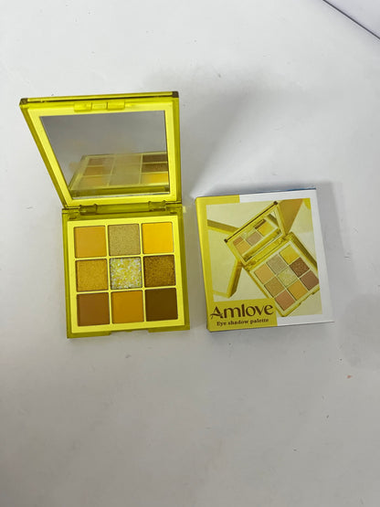 Amlove 9-Color Eyeshadow Palette, Transparent Yellow Case with Matte Shimmer Pearl Textures, Versatile for Daily & Party Looks