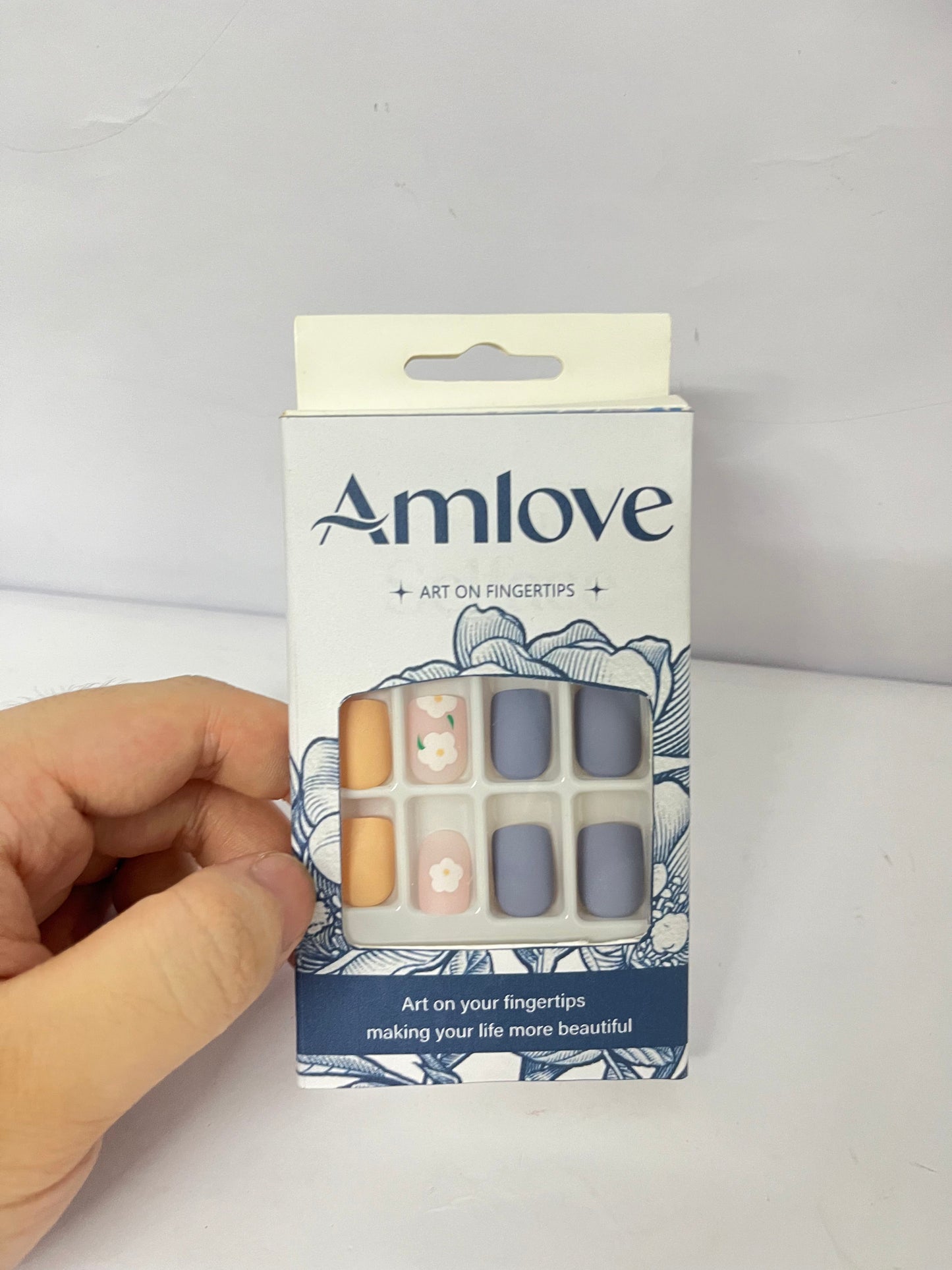 Amlove Art on Fingertips Press On Nails, Floral Design Fake Nails for Women, Easy Application for Instant Glam