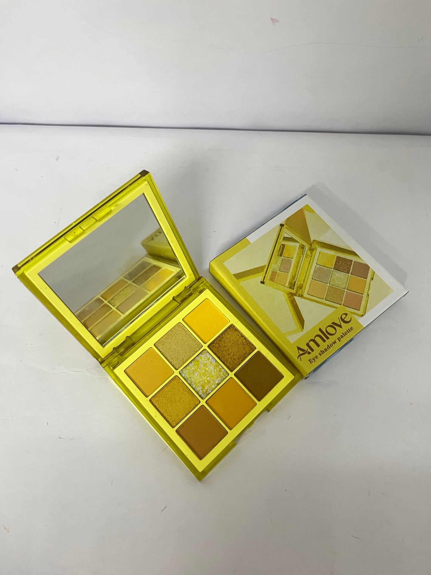 Amlove 9-Color Eyeshadow Palette, Transparent Yellow Case with Matte Shimmer Pearl Textures, Versatile for Daily & Party Looks