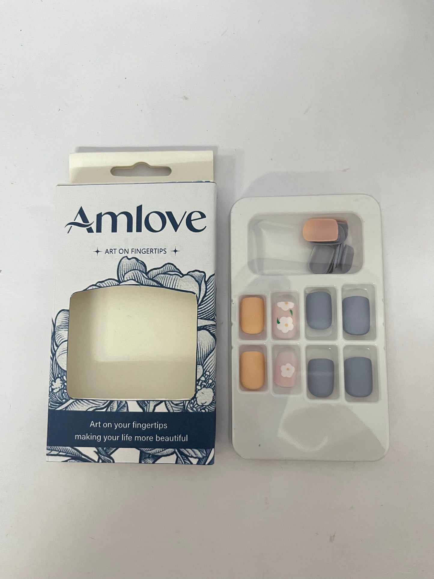 Amlove Art on Fingertips Press On Nails, Floral Design Fake Nails for Women, Easy Application for Instant Glam