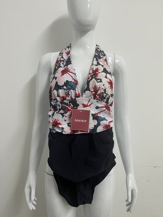 【Amotor Floral Halter One-Piece Swimsuit】—— Chic & Flattering Swimwear for Confident Beach Days