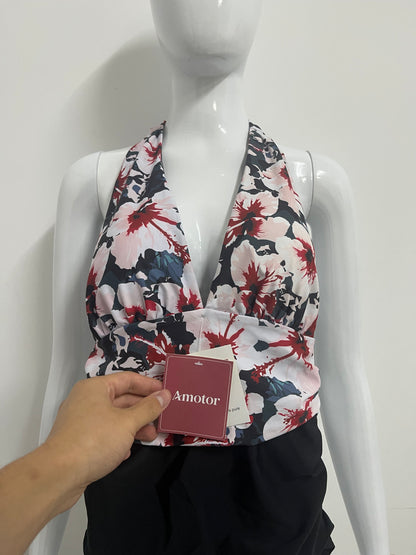 【Amotor Floral Halter One-Piece Swimsuit】—— Chic & Flattering Swimwear for Confident Beach Days