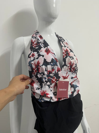 【Amotor Floral Halter One-Piece Swimsuit】—— Chic & Flattering Swimwear for Confident Beach Days