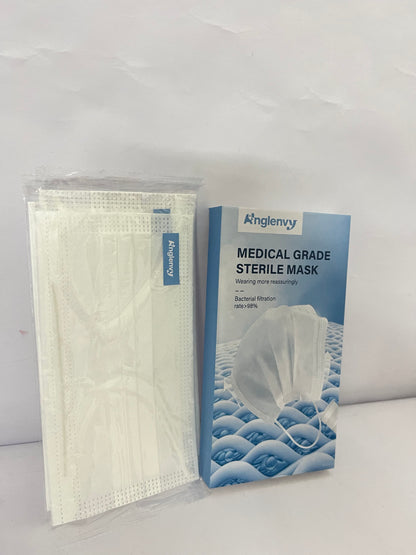 Anglenvy Medical Grade Sterile Mask | Bacterial Filtration Rate >98% | Safe & Comfortable Protection
