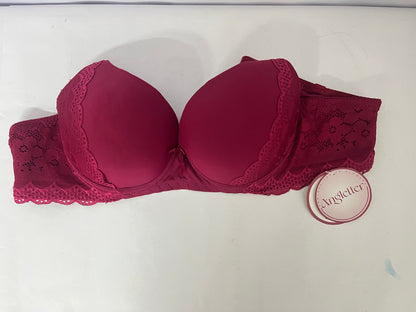 Angletter Wine Red Lace Push Up Bra for Women, Removable Straps, Skin-Friendly Lifting Support Lingerie